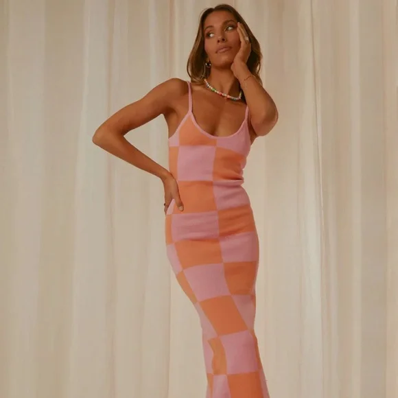 Peppermayo | Dresses | Peppermayo Cali Sweetheart Knit Maxi Dress Pink And  Orange Checkers Size Ml | Poshmark